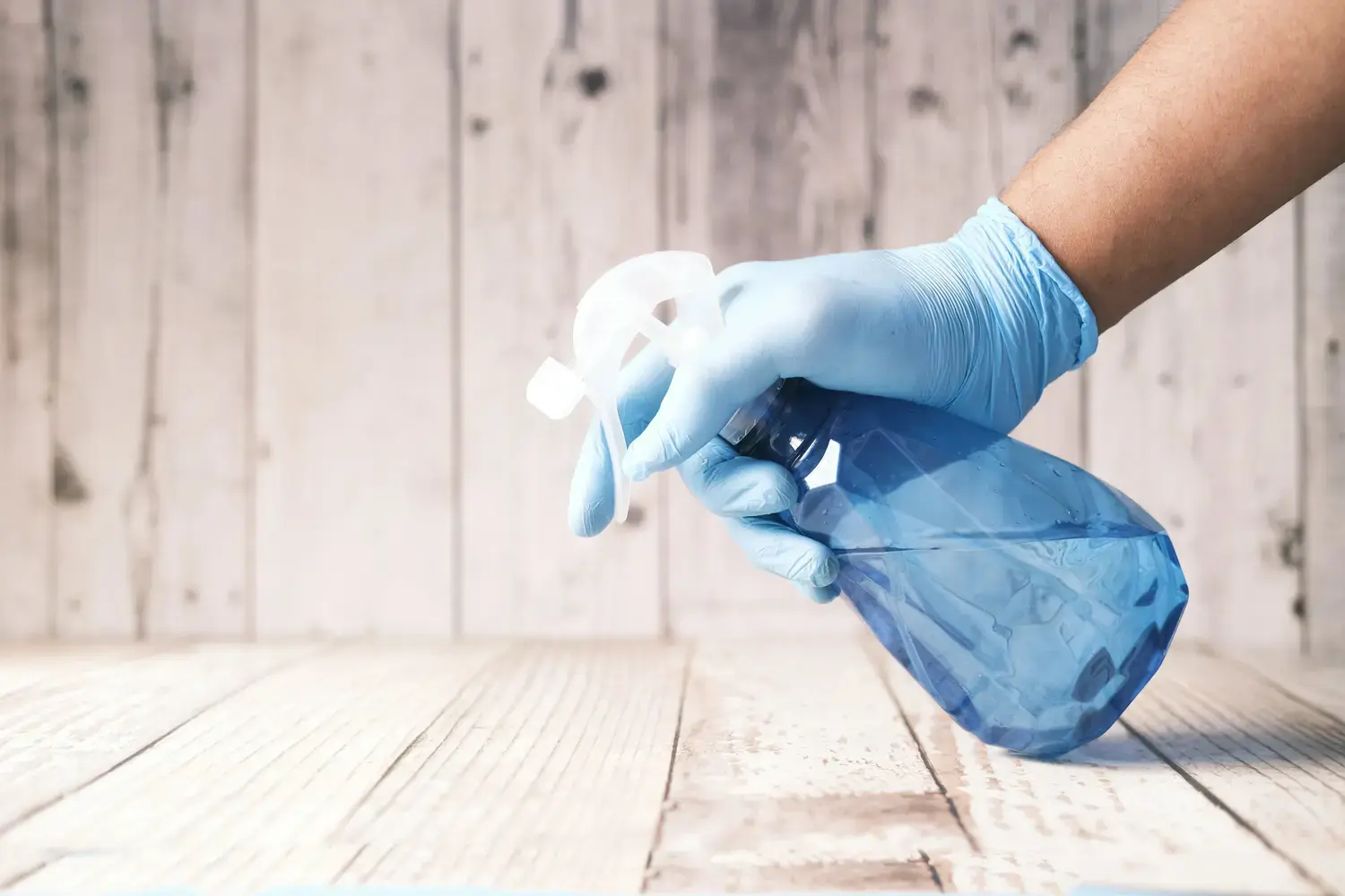 cleaning with spray bottle -